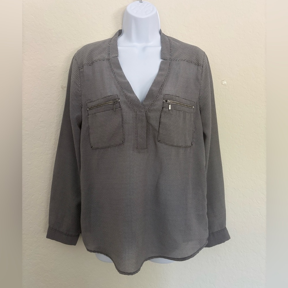 Banana Republic Gray/Black Long Sleeve Blouse Size S